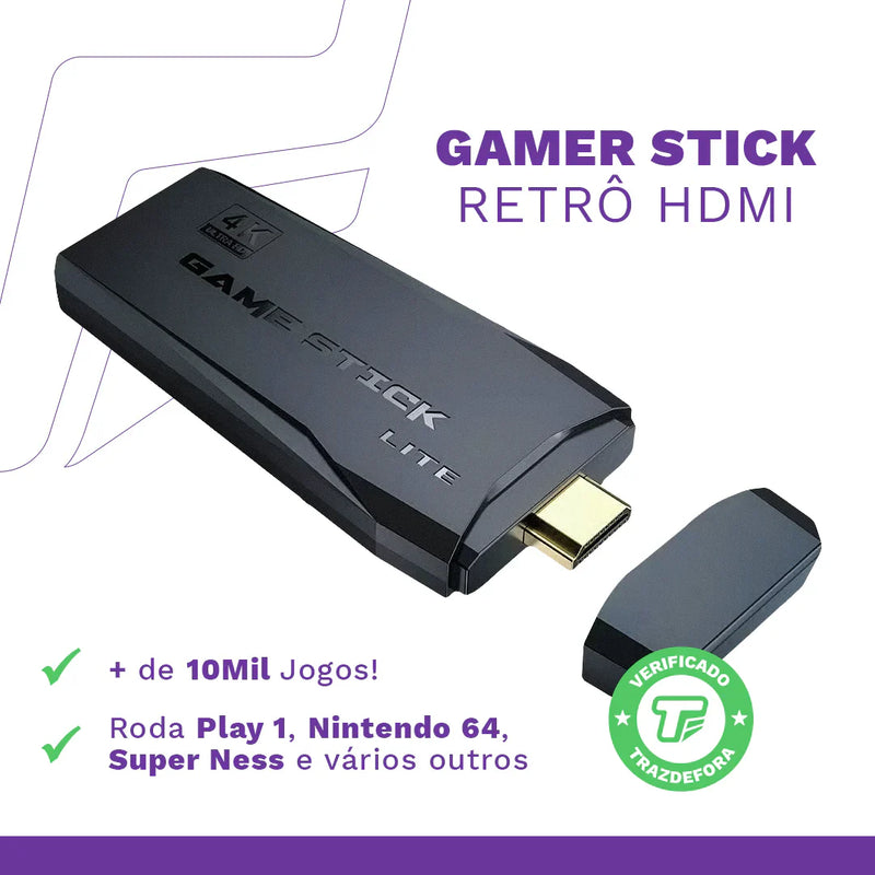 Gamer Stick Retrô - 10.000 Jogos + 2 Controles S/Fio