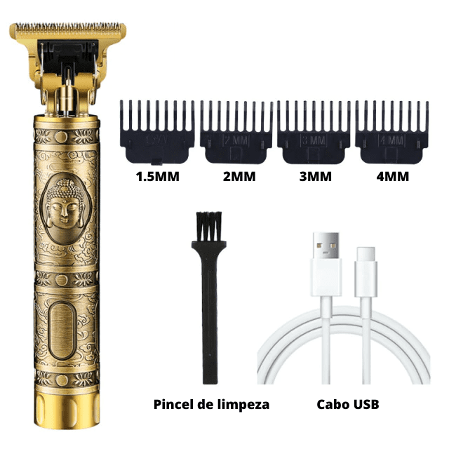 Máquina de Cortar Cabelo e Barbeador Elétrico Profissional USB + 4 Pentes de Brinde