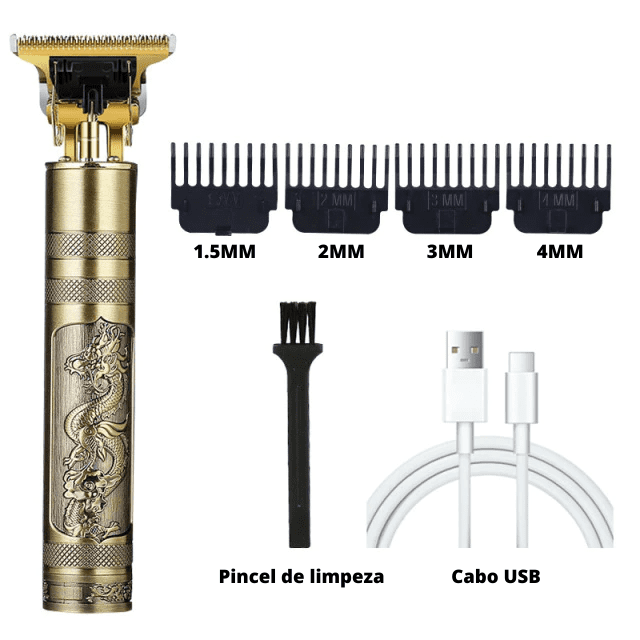 Máquina de Cortar Cabelo e Barbeador Elétrico Profissional USB + 4 Pentes de Brinde